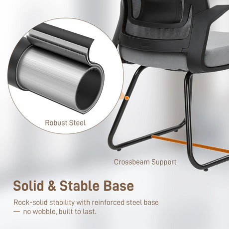 HOMCOM Desk Chair No Wheels, Office Chair with Mesh Back, Lumbar Support, Metal Base for Waiting Room, Conference Room, Dark Grey