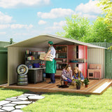 Outsunny 13 x 11ft Large Garden Shed, Mental Garden Storage Shed with Foundation Kit Ventilation & Doors, Light Grey
