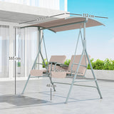 Outsunny 2 Seater Garden Swing Chair Patio Rocking Bench w/ Tilting Canopy, Double Padded Seats, Storage Bag and Tray, Beige