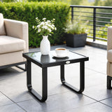 Outsunny Outdoor Garden Coffee Table, Rectangle Metal Side Table with Tempered Glass Tabletop, Adjustable Foot Pads