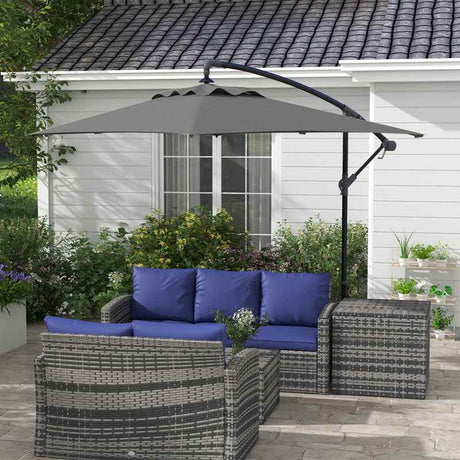 Outsunny 3(m) Cantilever Overhanging Parasol, with Cross Base - Grey