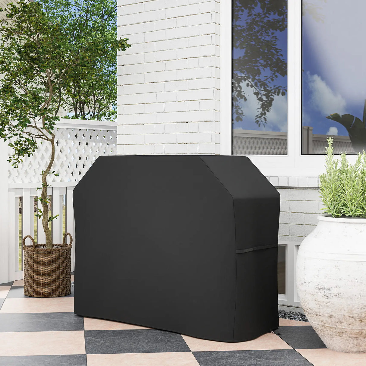Outsunny 147 x 61cm Plastic Coated Protective Grill Cover - Black