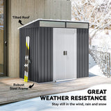Outsunny 6.5 x 4FT Galvanised Metal Shed with Foundation Kit, Lockable Tool Garden Shed with Double Sliding Doors, Vents, Grey