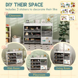 AIYAPLAY Kids Toy Storage Unit with 11 Bins, Cabinet, Top Shelves, 3 Stickers, for Nursery, Playroom, Kindergarten, White