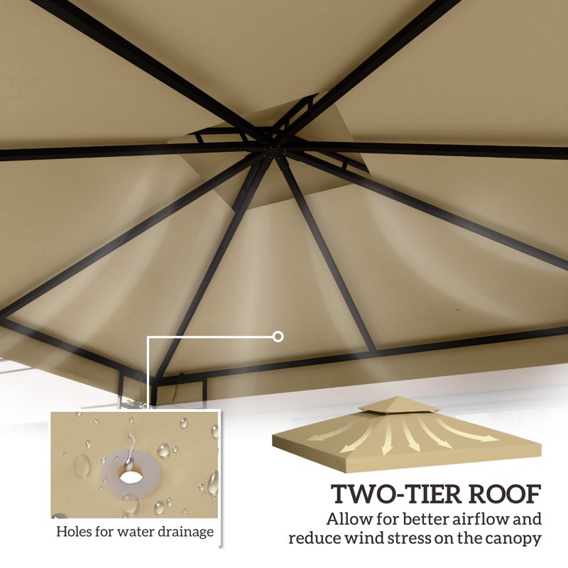 Outsunny 3(m) Gazebo Top Cover Double Tier Canopy Replacement Pavilion Roof Deep Beige