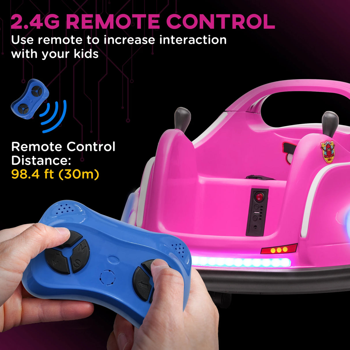 AIYAPLAY Angry Bird Licensed Waltzer Car, 12V Kids Bumper Car w/ Joysticks, Remote, Music LED Lights, Pink