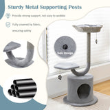 42" Tall Cat Tower with Curved Metal Supporting Frame for Large & Small Cats-Gray