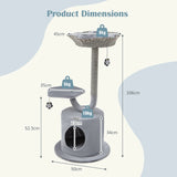 42" Tall Cat Tower with Curved Metal Supporting Frame for Large & Small Cats-Gray