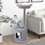 42" Tall Cat Tower with Curved Metal Supporting Frame for Large & Small Cats-Gray