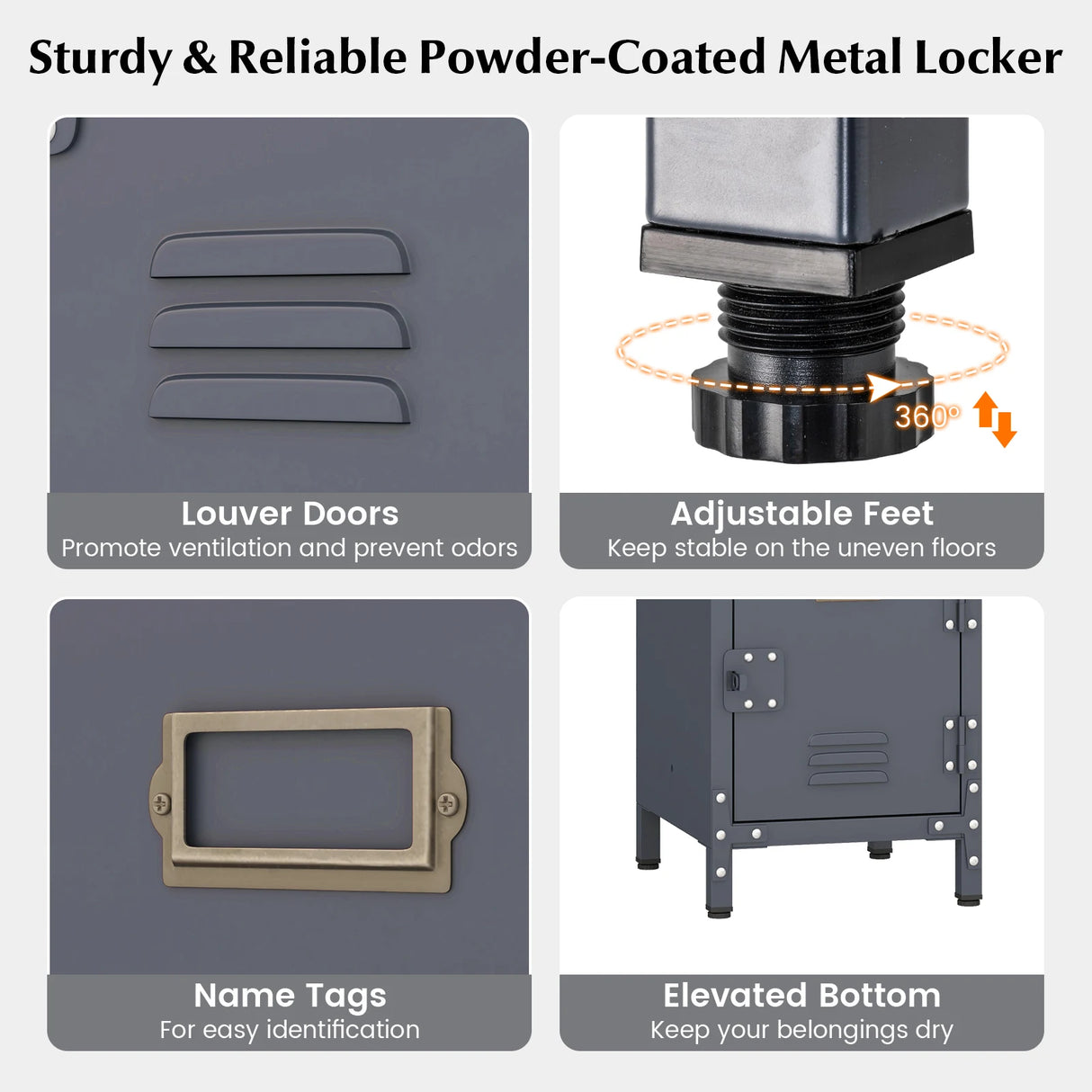 3-Tier Metal Organizer Storage Locker with Lockable Doors and Name Tags