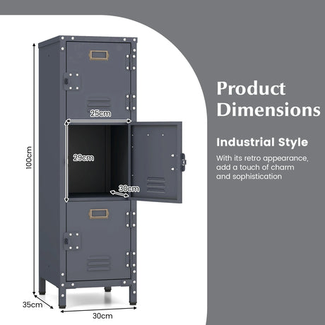 3-Tier Metal Organizer Storage Locker with Lockable Doors and Name Tags