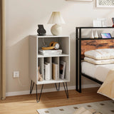 3-Tier Record Player Stand with Charging Station Shelf and 4 Dividers-White
