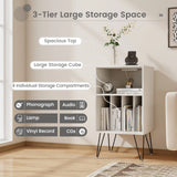 3-Tier Record Player Stand with Charging Station Shelf and 4 Dividers-White