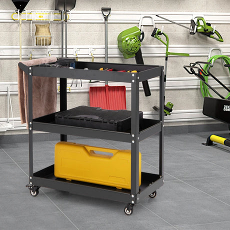 3-Tier Rolling Tool Cart with Spacious Shelves, 4 Universal Wheels and 2 Brakes-Black