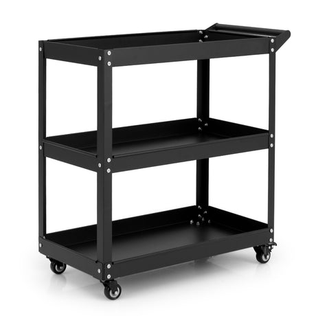 3-Tier Rolling Tool Cart with Spacious Shelves, 4 Universal Wheels and 2 Brakes-Black