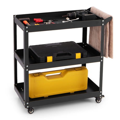 3-Tier Rolling Tool Cart with Spacious Shelves, 4 Universal Wheels and 2 Brakes-Black