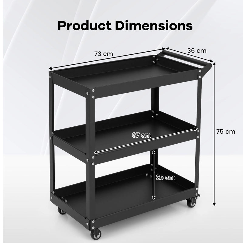 3-Tier Rolling Tool Cart with Spacious Shelves, 4 Universal Wheels and 2 Brakes-Black