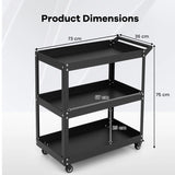 3-Tier Rolling Tool Cart with Spacious Shelves, 4 Universal Wheels and 2 Brakes-Black