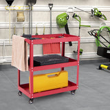 3-Tier Rolling Tool Cart with Spacious Shelves, 4 Universal Wheels and 2 Brakes-Red