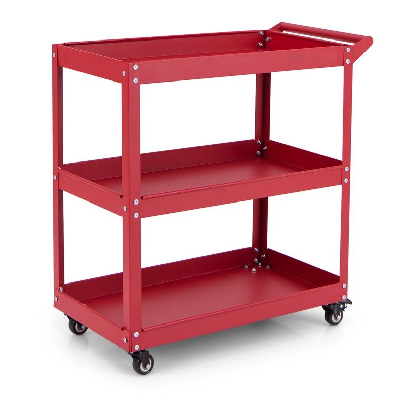 3-Tier Rolling Tool Cart with Spacious Shelves, 4 Universal Wheels and 2 Brakes-Red