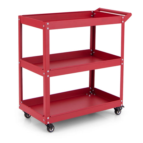 3-Tier Rolling Tool Cart with Spacious Shelves, 4 Universal Wheels and 2 Brakes-Red