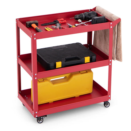 3-Tier Rolling Tool Cart with Spacious Shelves, 4 Universal Wheels and 2 Brakes-Red