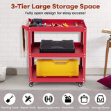 3-Tier Rolling Tool Cart with Spacious Shelves, 4 Universal Wheels and 2 Brakes-Red