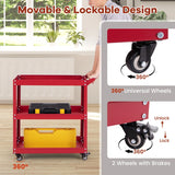 3-Tier Rolling Tool Cart with Spacious Shelves, 4 Universal Wheels and 2 Brakes-Red