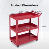3-Tier Rolling Tool Cart with Spacious Shelves, 4 Universal Wheels and 2 Brakes-Red