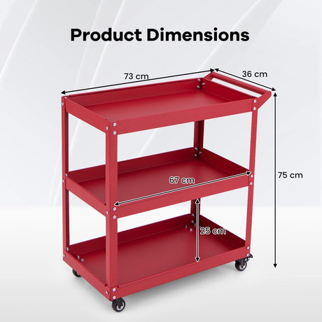 3-Tier Rolling Tool Cart with Spacious Shelves, 4 Universal Wheels and 2 Brakes-Red