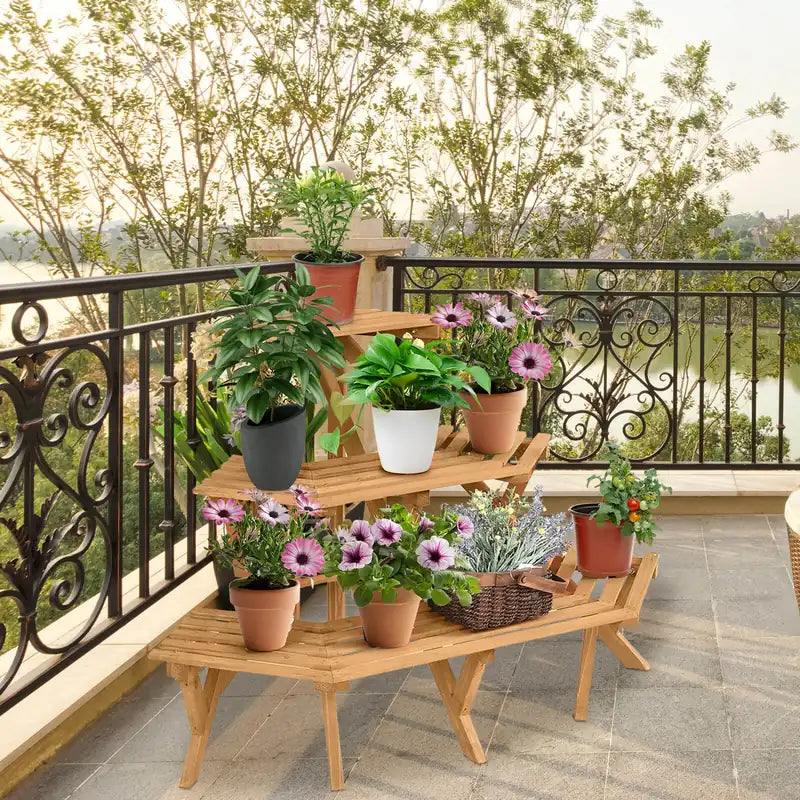 3 Tiers Wooden Corner Plant Ladder Pot Holder Rack