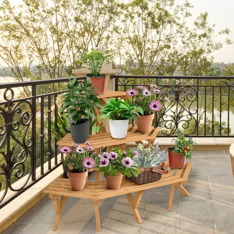 3 Tiers Wooden Corner Plant Ladder Pot Holder Rack