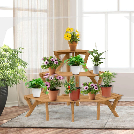 3 Tiers Wooden Corner Plant Ladder Pot Holder Rack