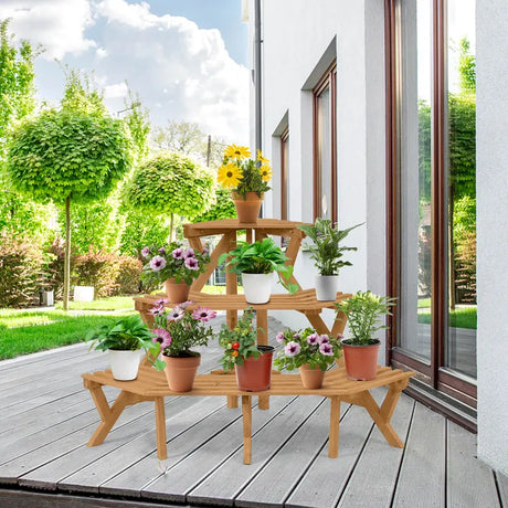 3 Tiers Wooden Corner Plant Ladder Pot Holder Rack