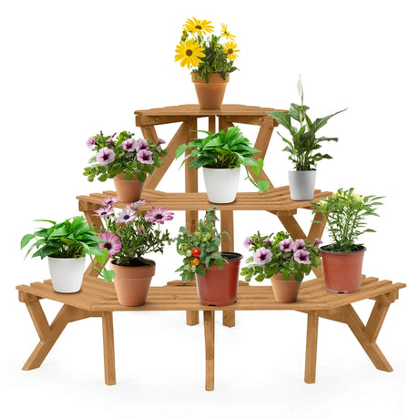 3 Tiers Wooden Corner Plant Ladder Pot Holder Rack