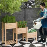 3-Tier Wooden Raised Garden Bed with Open Storage Shelf-Natural