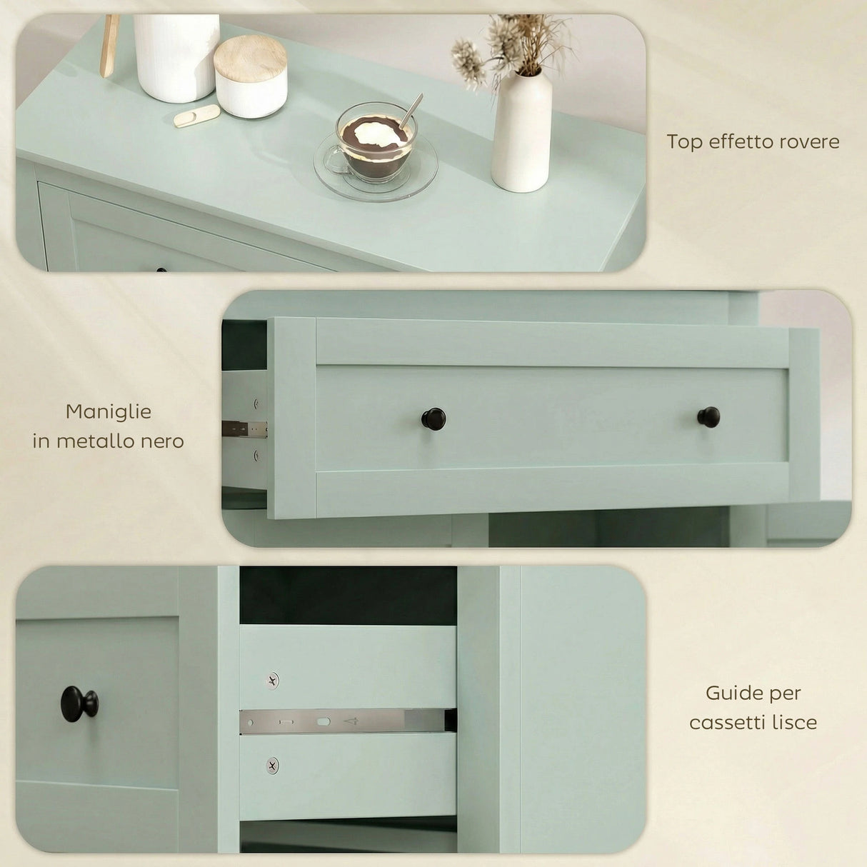 HOMCOM Sideboard Storage Cabinet, Modern Kitchen Cupboard with Adjustable Shelf, Drawer and Double Doors, Green