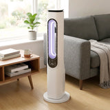 HOMCOM Bladeless Tower Fan for Bedroom, 35dB Standing Cooling Fan with Oscillating, LED Lights, 3 Speeds, 15H Timer, White