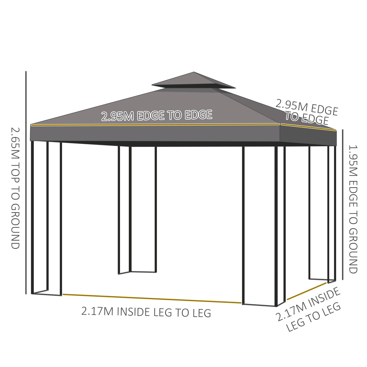 Outsunny 3 x 3 m Garden Gazebo Double Roof Marquee Patio Wedding Party Tent Canopy Shelter with Sidewalls (Brown)