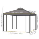 Outsunny 3 x 3 m Garden Gazebo Double Roof Marquee Patio Wedding Party Tent Canopy Shelter with Sidewalls (Brown)