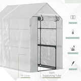 Outsunny Walk in Garden Greenhouse with 2-Tier Shelves Polytunnel Steeple Grow House 6 x 4 x 6ft White