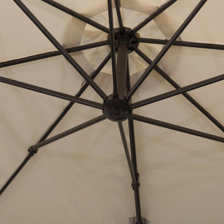 Outsunny 3M Banana Parasol Hanging Cantilever Umbrella W/ Cross Base Hand Crank Aluminium Frame 360Rotation Hand Crank-Beige