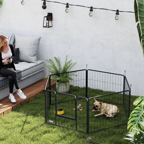 PawHut 6 Panels Dog Playpen, Portable Detachable Puppy Pen with Door, for Small Dogs, 60cm High, Grey