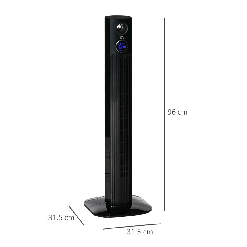 HOMCOM 38" Freestanding Tower Fan Cooling with Aroma Function, Oscillating, 12h Timer, LED Sensor Panel, Remote Controller, 3 Modes, for Bedroom, Black