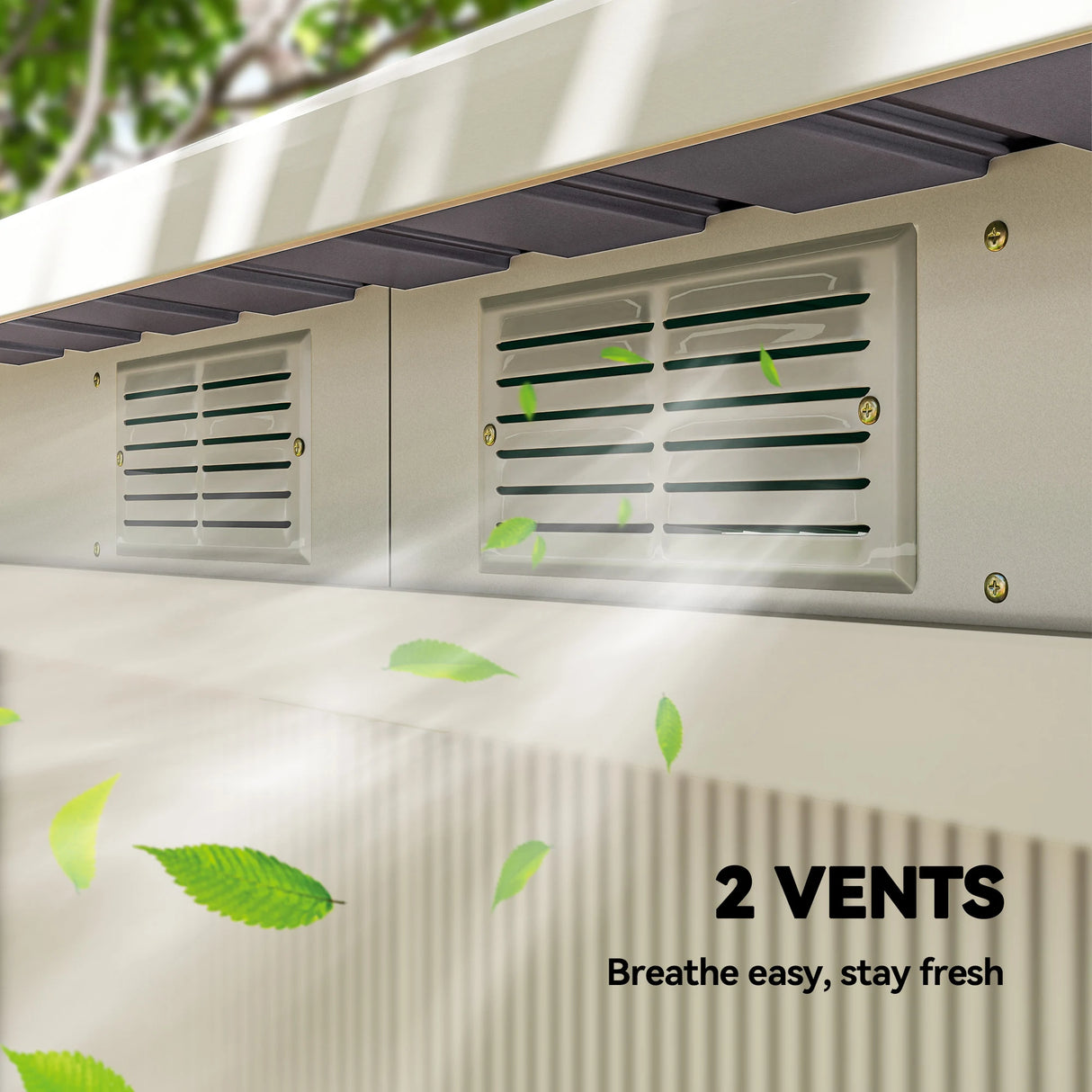 Outsunny Corrugated Garden Shed 9 x 4 Ventilated Lockable Tool Shed for Outdoor Equipment, Light Grey