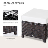 Outsunny Rattan Footstool Wicker Ottoman with Padded Seat Cushion Outdoor Patio Furniture for Garden Poolside Living Room, 50 x 50 x 35 cm, Brown
