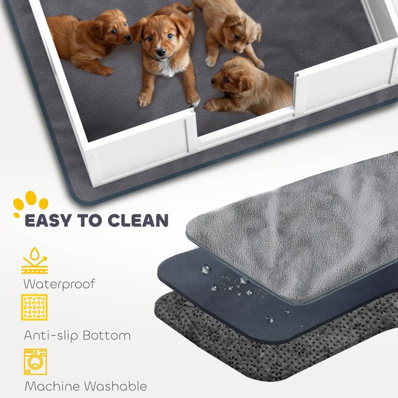 PawHut Two Room Design, Whelping Box for Dogs with Whelping Pad, Clear Panels, Adjustable Entrance, for Small Dogs, 164 x 80cm