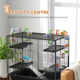 PawHut Large Hamster Cage, Gerbil Cage with Tubes, Storage Shelf, Ramps, Platforms, Running Wheel - Black