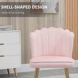 HOMCOM Shell Dining Chairs Set of 2, Upholstered Kitchen Chairs with Gold Metal Legs and Backrest, Velvet Fabric Lounge Leisure Chairs for Living Room, Reception Room, Pink