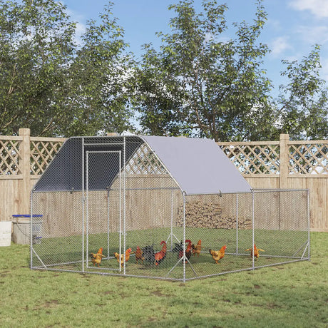 PawHut Walk In Chicken Run Chicken Coop with Roof Outdoor for 10-12 Chickens, Hen House, Duck Pen, 2.8 x 3.8 x 2 m